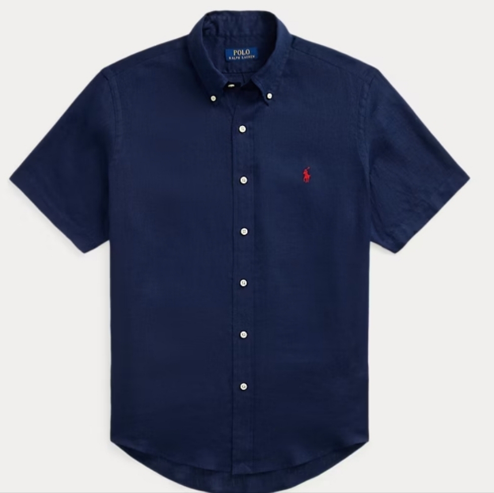 Ralph LAUREN 90ies Navy Oversized Button Up Cotton Shirt Medium Size